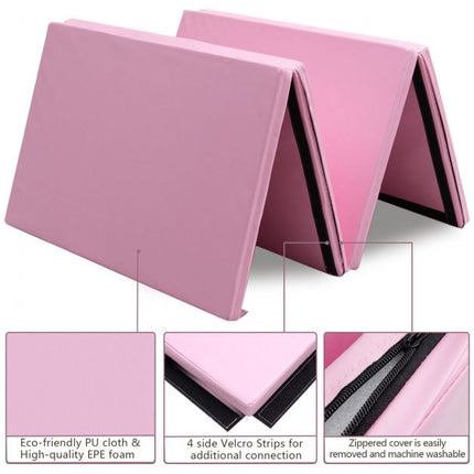 Faltbare Gymnastikmatte, 2,4 m 4-fach faltbar PU-Bezug, Pink