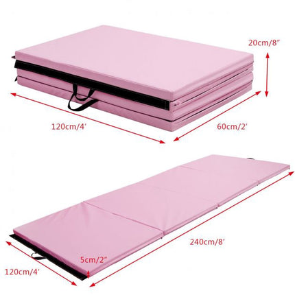 Faltbare Gymnastikmatte, 2,4 m 4-fach faltbar PU-Bezug, Pink