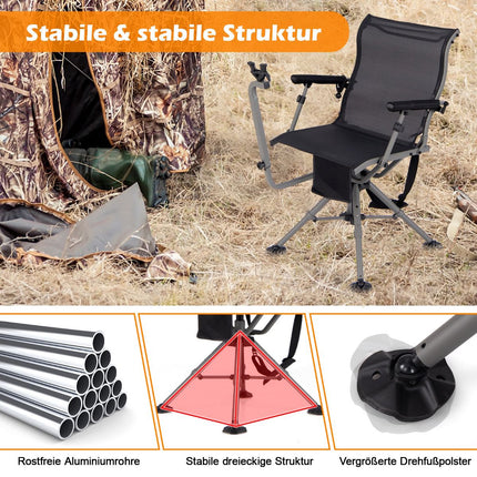 Folding Hunting Chair with Adjustable Legs and 360 Swivel