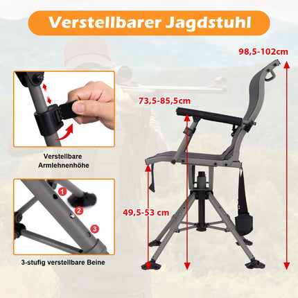 Folding Hunting Chair with Adjustable Legs and 360 Swivel