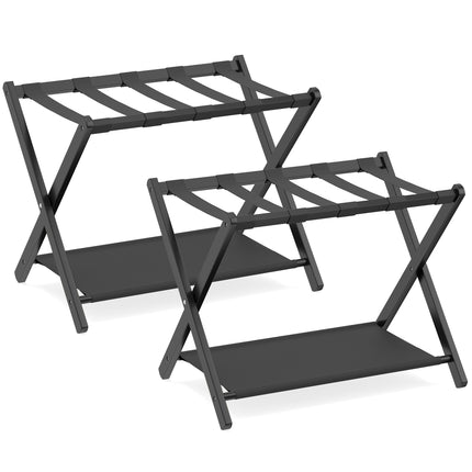 Folding Luggage Stand Set, Bamboo, Dual Storage, Black