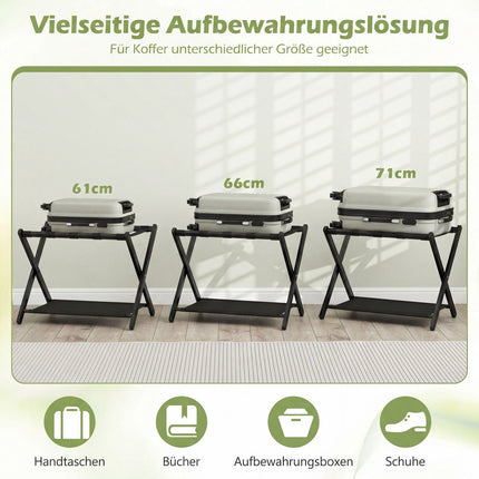 Folding Luggage Stand Set, Bamboo, Dual Storage, Black