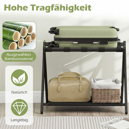 Folding Luggage Stand Set, Bamboo, Dual Storage, Black