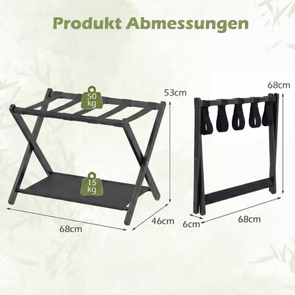 Folding Luggage Stand Set, Bamboo, Dual Storage, Black