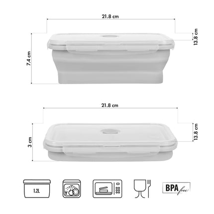 Faltbare Lunchbox, Grau, 1200ml Fassungsvermögen