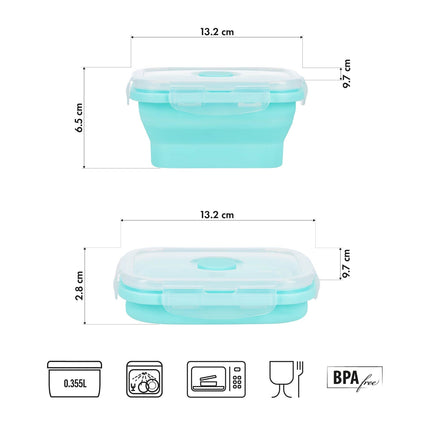 Folding Lunch Box, Mint, 355ml, Compact Container