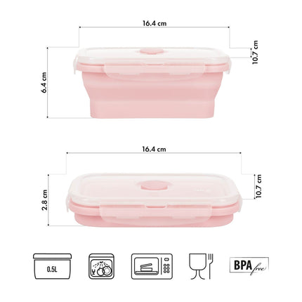 Folding Lunch Box, Pink, 500ml Capacity
