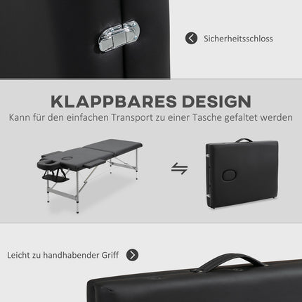 Klappbare Massageliege, 7 Zonen, höhenverstellbar, schwarz