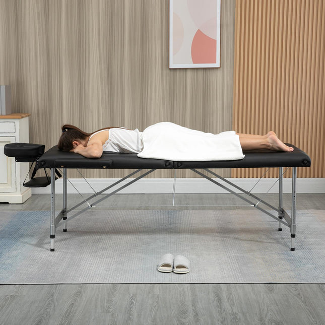 Klappbare Massageliege, 7 Zonen, höhenverstellbar, schwarz