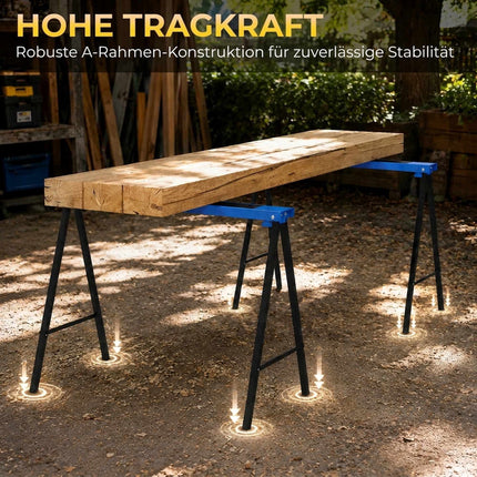 Folding Metal Sawhorse Set of 2 with Anti-Slip Pad, Up to 250 kg, Blue