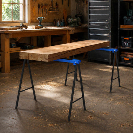 Folding Metal Sawhorse Set of 2 with Anti-Slip Pad, Up to 250 kg, Blue
