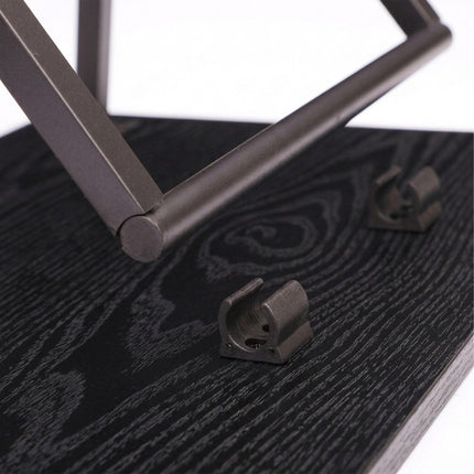 Folding Metal Side Table with Wood-Effect Top, Black
