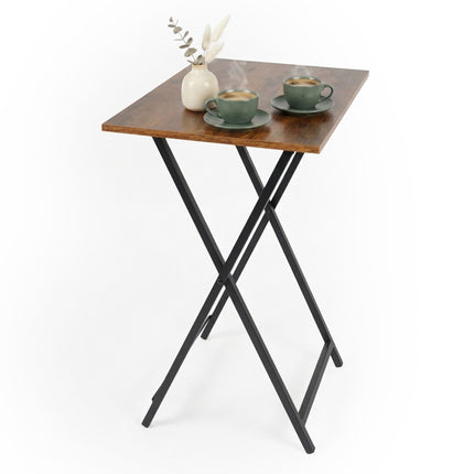 Folding Metal Table with Wood-Effect Top, 66.5×48×36 cm