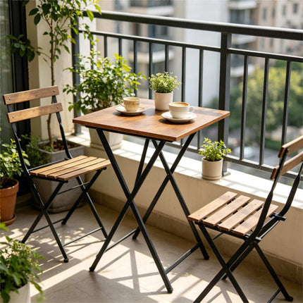 Folding Metal Table with Wood-Effect Top, 66.5×48×36 cm