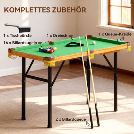 Folding Mini Billiard Table, 2 Cues, 16 Balls, Green