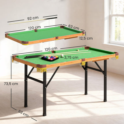 Folding Mini Billiard Table, 2 Cues, 16 Balls, Green