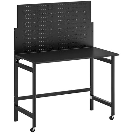 Folding Mobile Workbench with Pegboard, Wheels, Black