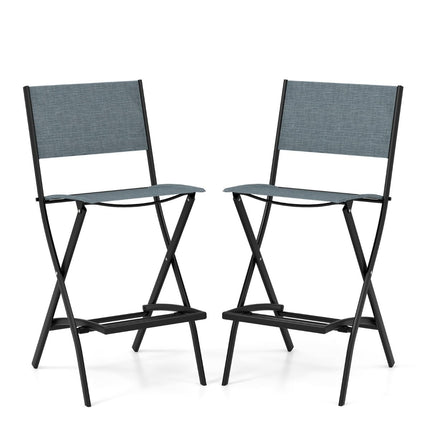 Folding Outdoor Bar Stools Set, Blue, With Backrest & Footrest