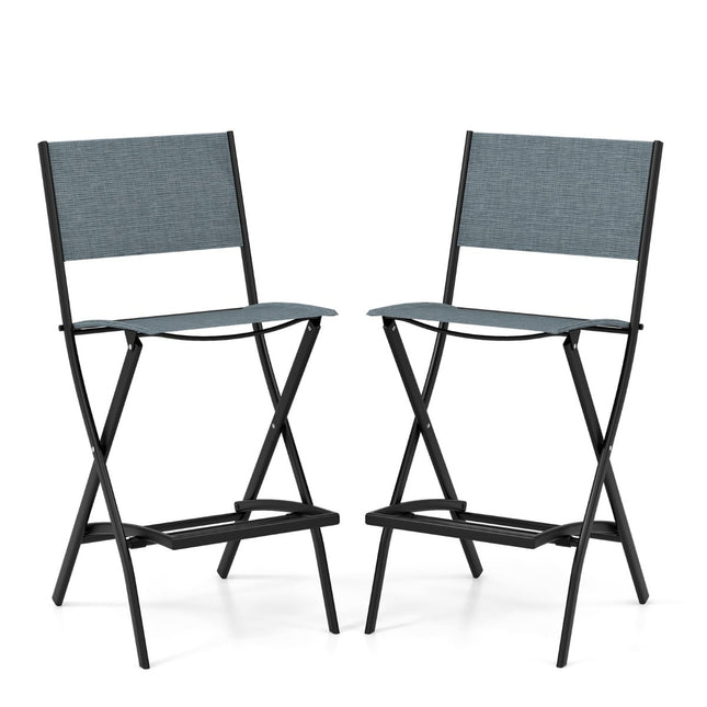 Folding Outdoor Bar Stools Set, Blue, With Backrest & Footrest