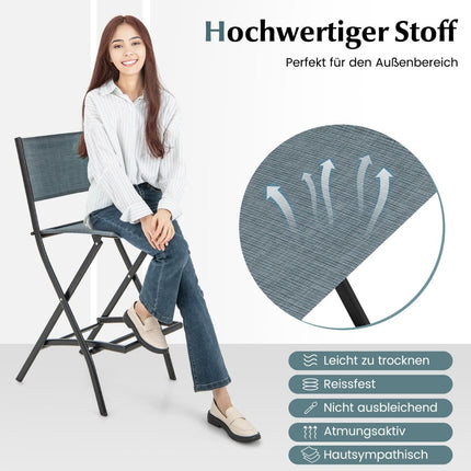 Folding Outdoor Bar Stools Set, Blue, With Backrest & Footrest