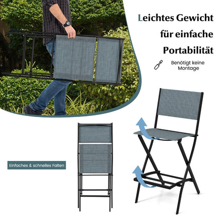 Folding Outdoor Bar Stools Set, Blue, With Backrest & Footrest