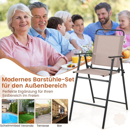 Folding Outdoor Bar Stools Set of 2 with Footrest, Beige