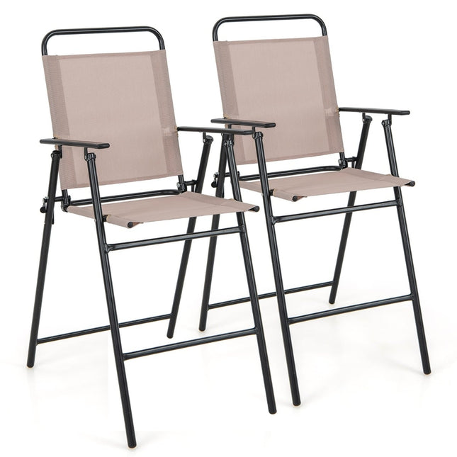 Folding Outdoor Bar Stools Set of 2 with Footrest, Beige