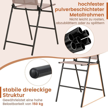 Folding Outdoor Bar Stools Set of 2 with Footrest, Beige