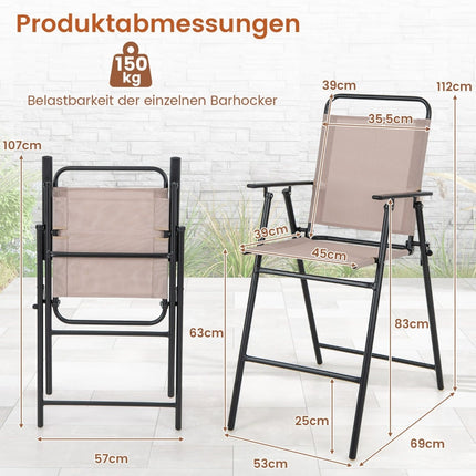 Folding Outdoor Bar Stools Set of 2 with Footrest, Beige