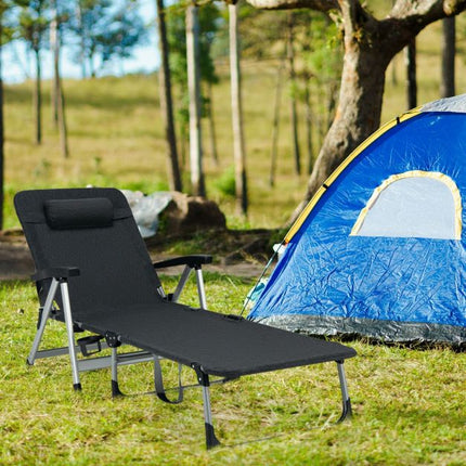 Klappbare Outdoor-Chaiselongue – Kissen, Getränkehalter, Schwarz