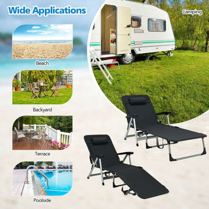 Klappbare Outdoor-Chaiselongue – Kissen, Getränkehalter, Schwarz
