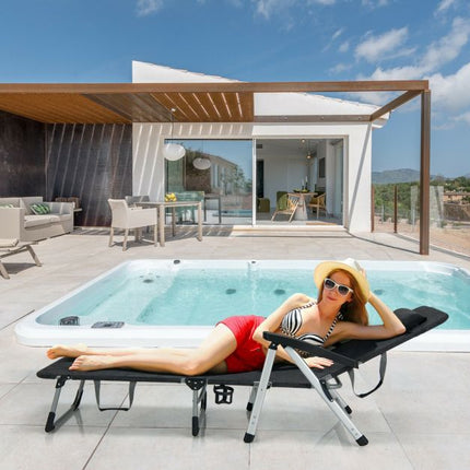 Klappbare Outdoor-Chaiselongue – Kissen, Getränkehalter, Schwarz