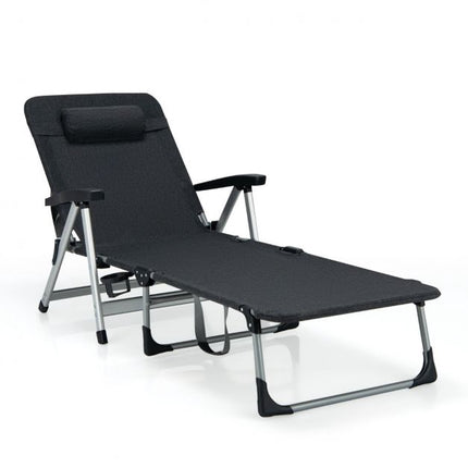 Klappbare Outdoor-Chaiselongue – Kissen, Getränkehalter, Schwarz