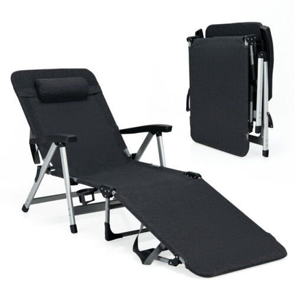 Klappbare Outdoor-Chaiselongue – Kissen, Getränkehalter, Schwarz