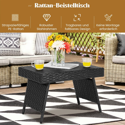 Klappbarer Outdoor-Couchtisch, Schwarz, wetterfestes Rattan