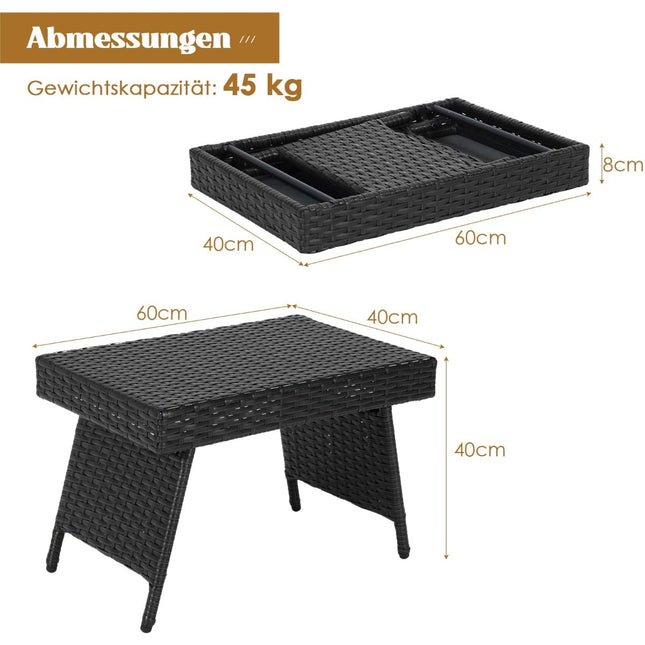 Klappbarer Outdoor-Couchtisch, Schwarz, wetterfestes Rattan