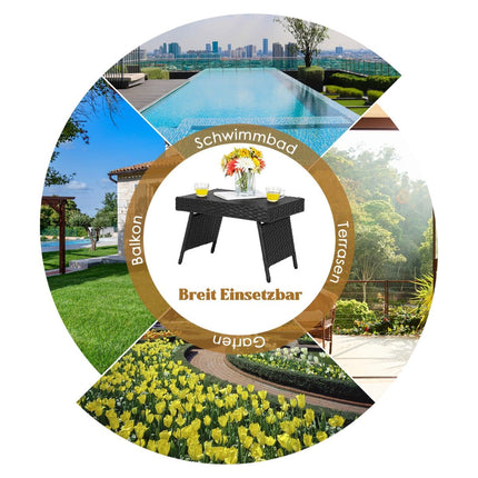 Klappbarer Outdoor-Couchtisch, Schwarz, wetterfestes Rattan
