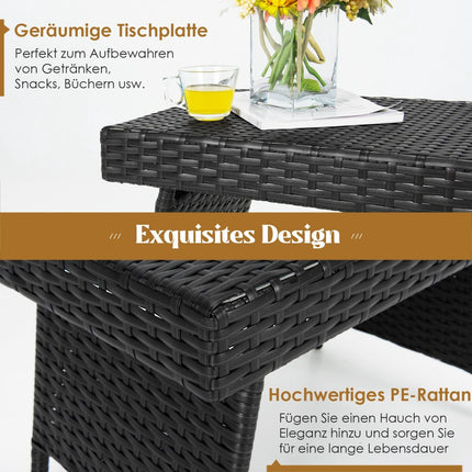 Klappbarer Outdoor-Couchtisch, Schwarz, wetterfestes Rattan