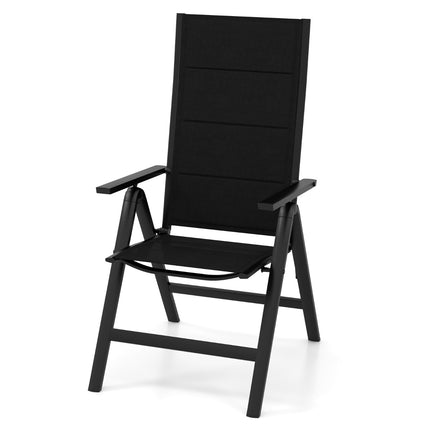 Klappbarer Outdoor-Esszimmerstuhl, gepolsterte Sitzfläche, 7-fach verstellbare Rückenlehne, Schwarz