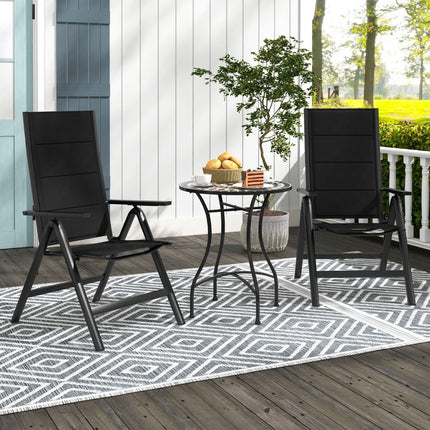 Klappbarer Outdoor-Esszimmerstuhl, gepolsterte Sitzfläche, 7-fach verstellbare Rückenlehne, Schwarz