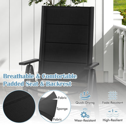 Klappbarer Outdoor-Esszimmerstuhl, gepolsterte Sitzfläche, 7-fach verstellbare Rückenlehne, Schwarz