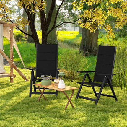 Klappbarer Outdoor-Esszimmerstuhl, gepolsterte Sitzfläche, 7-fach verstellbare Rückenlehne, Schwarz