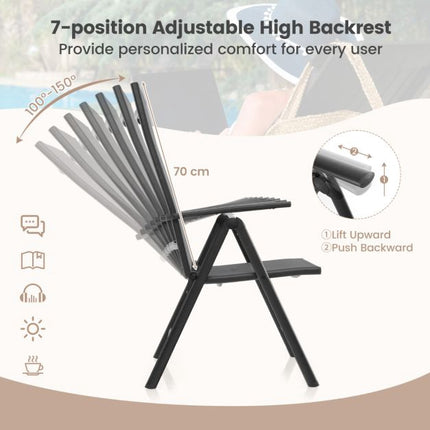 Klappbare Terrassenstühle, 2er-Set, 7 Positionen, 180 kg