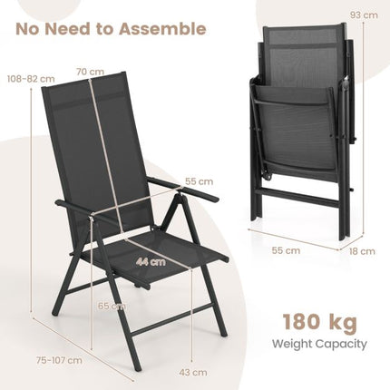 Klappbare Terrassenstühle, 2er-Set, 7 Positionen, 180 kg