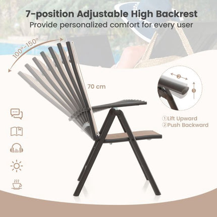 Klappbare Gartenstühle 2er-Set, 7-fach verstellbar, 180 kg, Braun