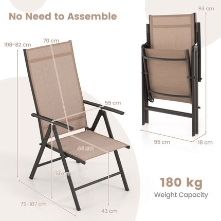 Klappbare Gartenstühle 2er-Set, 7-fach verstellbar, 180 kg, Braun