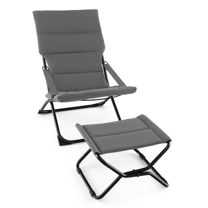 Klappbarer Terrassenstuhl mit Ottomane und abnehmbarem Kissen, Outdoor-Liege, Grau