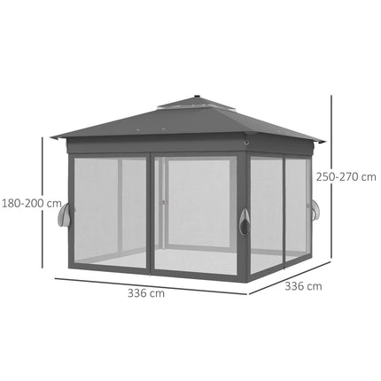 Faltbarer Gartenpavillon 3x3m mit LED & Vorhängen