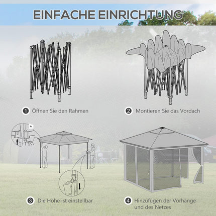 Faltbarer Gartenpavillon 3x3m mit LED & Vorhängen