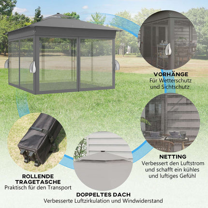 Faltbarer Gartenpavillon 3x3m mit LED & Vorhängen